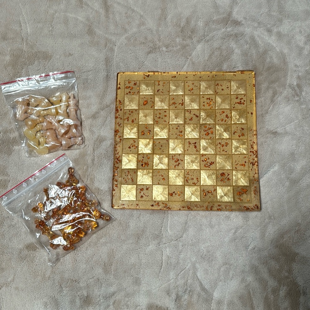 resin copper flakes chessboard